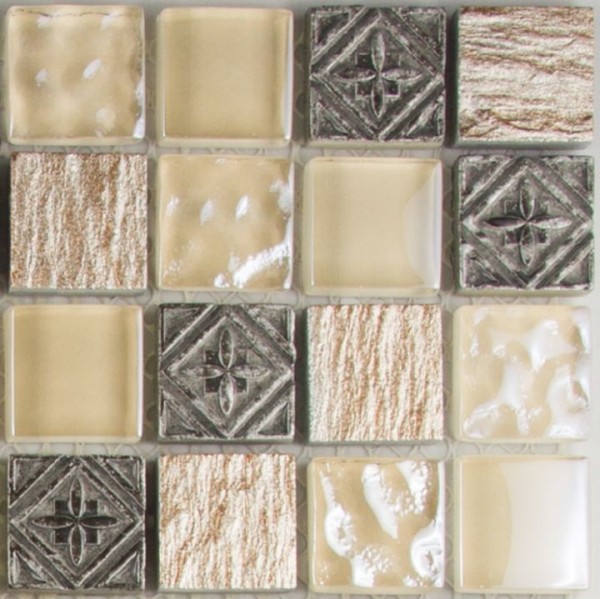 Musterstück Mosaik Cordoba Glas Naturstein Ornament ca. 10,5 x 10,5 x 0,8 cm