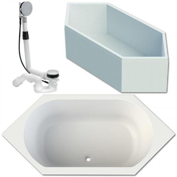 Sechseck-Badewanne aus Acryl 190x90 cm made by Hoesch inkl. Träger u. Ablauf Multiplex