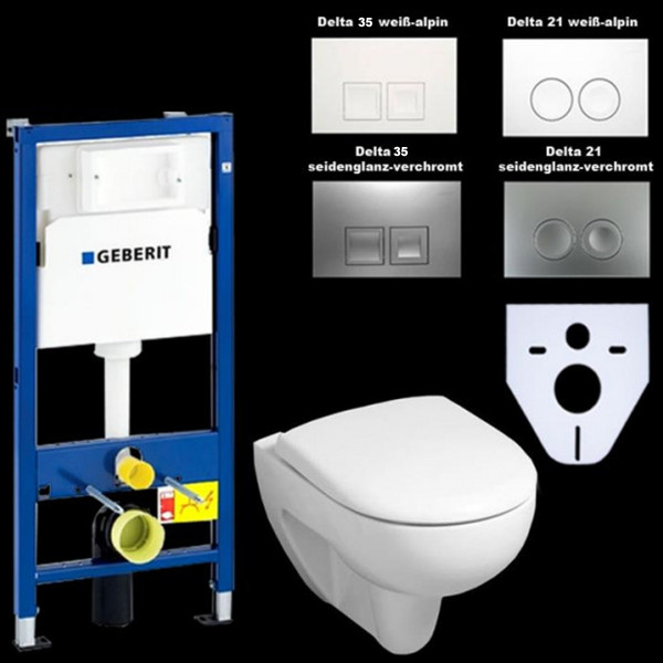 Geberit Duofix Basic UP100 WC-Montageelement mit Renova Nr. 1 Tiefspül-WC und WC-Sitz KER0005