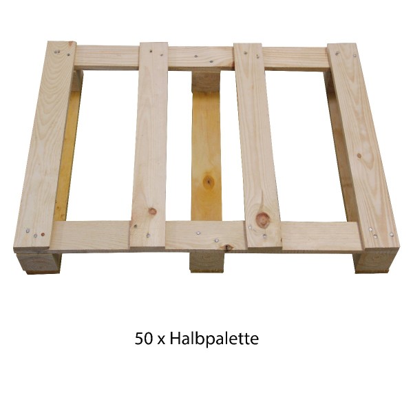 (6,10 €/STK.) 50 Stück Einwegpaletten, Halbpalette 80 x 60 cm, Paletten, Holzpalette