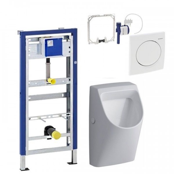 Komplett Set Geberit Duofix Basic mit Urinalsteuerung HyBasic Handauslösung u. Keramag Urinal
