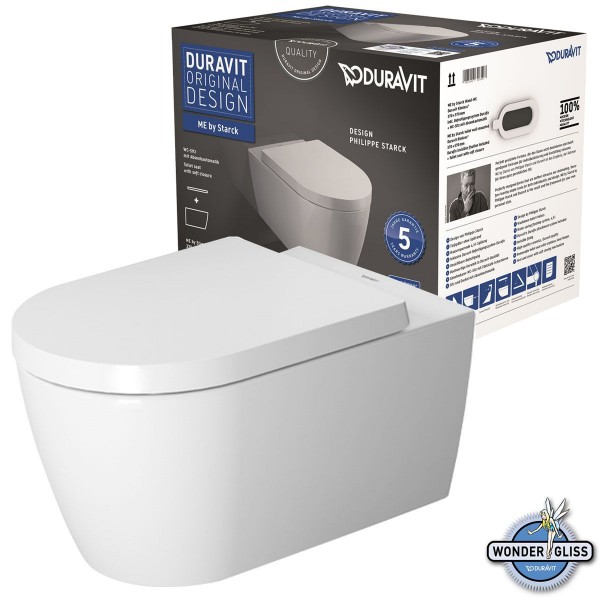 Duravit Starck Wandtiefspül-WC Set spülrandlos 45290900A11 WonderGliss inkl. WC-Sitz SoftClose