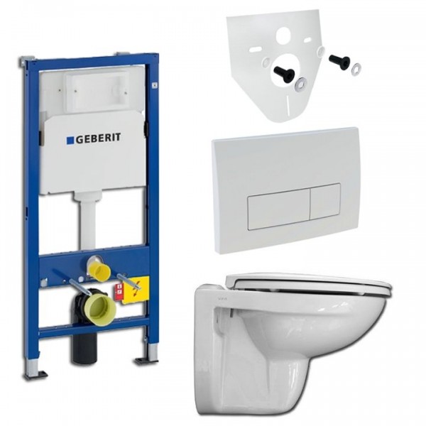 Komplettset Geberit Element UP100 mit Vitra Wandtiefspül-WC u. Betätigungsplatte inkl. Schallschutz