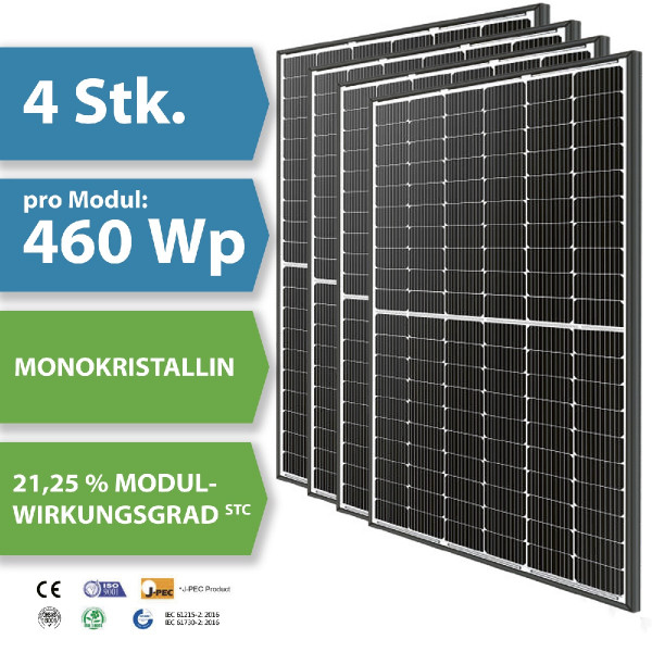 4 x HM24 Photovoltaik-Modul LP182*182-M-60-MH 460 Watt Solar-Modul 1909 x 1134 x 30 mm