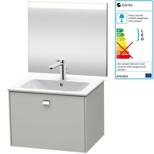 Duravit Best Badmöbel-Set 630 mm Spiegel Armatur Waschtisch inkl. Unterschrank Beton Matt