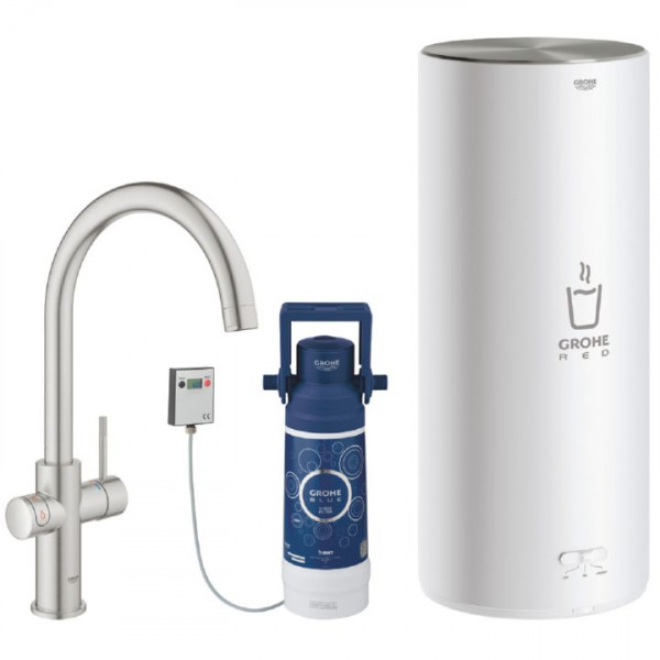 Grohe Red Duo Starter Kit 30079DC1 Einhebel-Spültischarmatur Supersteel inkl. Boiler Größe L