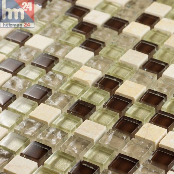 Glasmosaik Muro Naturstein Mosaikfliese creme braun transparent weiß Bad Küche Dusche Fliesenspiegel
