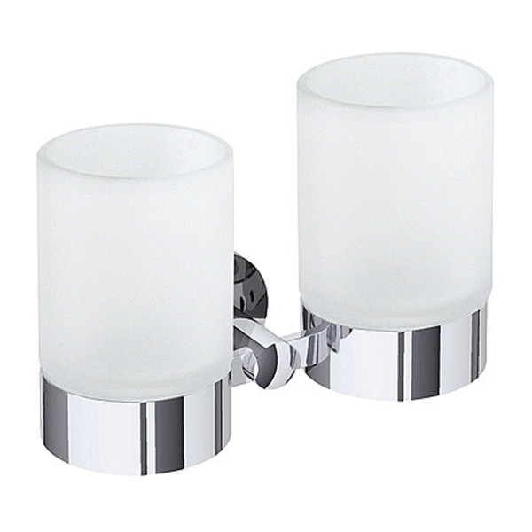 Bravat Varuna Chrom Doppelter Glashalter 764110 Zahnputzbecher/Universalbecher in satiniertem Glas