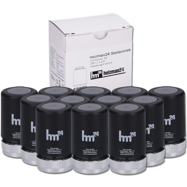 Heizman24 Black Edition 12ér Pack thermischer Stellantrieb M30x1,5 mm 230 Volt Fußbodenheizung