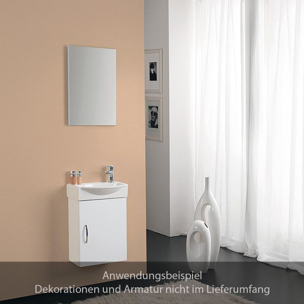 Gäste-Badmöbel-Set Mini 42 Waschtisch mit Unterschrank und Spiegel hochglanz weiß 420 mm