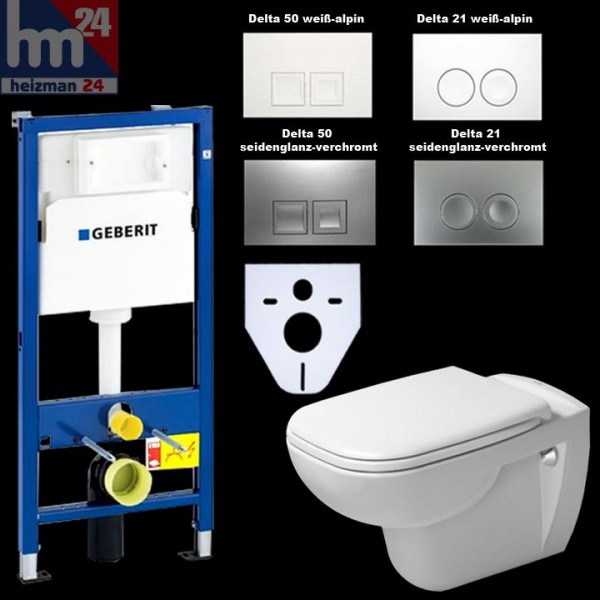 Geberit Vorwandelement Duofix Basic UP100 Wand WC Tiefspüler Delta 50 weiß 