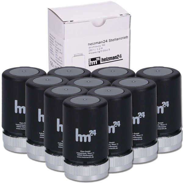 Heizman24 Black Edition 10ér Pack thermischer Stellantrieb M30x1,5 mm 230 Volt Fußbodenheizung