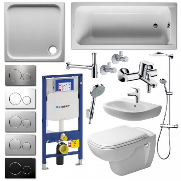 Komplettbad Duravit D-Code WC spülrandlos Duschwanne Badewanne Waschbecken Duschkabine