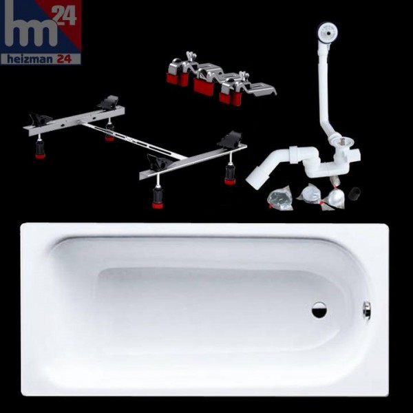 Kaldewei Advantage Saniform Plus 180 x 80 cm Stahl-Badewanne mit Badewannenfuß inkl. Ab- u.Überlauf