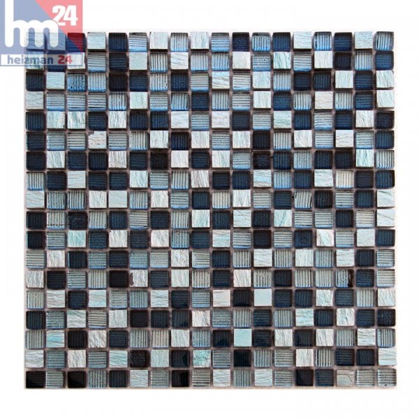 Glasmosaik Candida blau silber schwarz Naturstein Mosaikfliese Pool Bad Küche Fliesenspiegel
