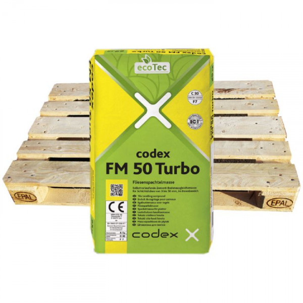 codex FM 50 Turbo Ausgleichsmasse 24 Sack a 25kg 65838 Zement-Bodenausgleichsmasse
