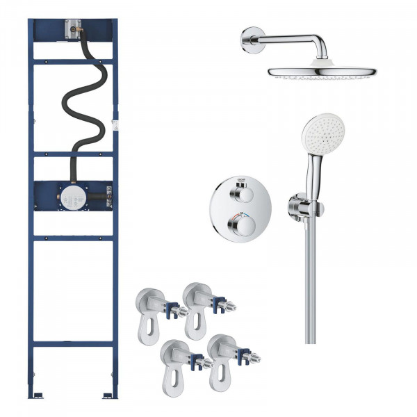 Grohe Grohtherm Duschsystem rund inkl. Rapido Duschrahmen Mono & Wandwinkel