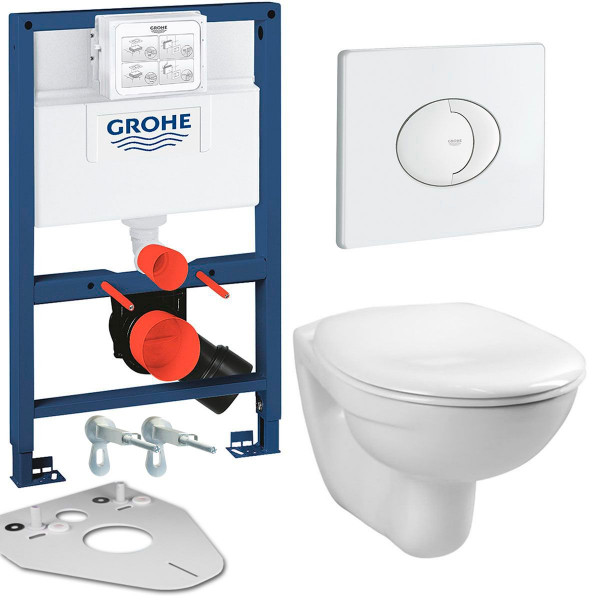 Grohe Vitra WC Set Wandtiefspül-WC inkl. Rapid SL 82 cm, Skate Air Weiß, Wandwinkel, Schallschutz
