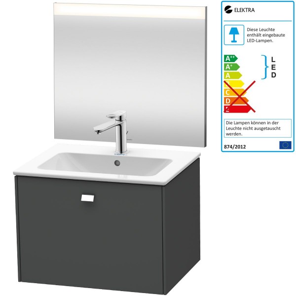 Duravit Best Badmöbel-Set 630 mm Spiegel Armatur Waschtisch inkl. Unterschrank Graphit Matt