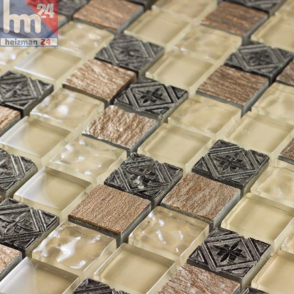 Glasmosaik Cordoba Naturstein Ornamente Mosaikfliese grau braun beige Bad Fliesenspiegel
