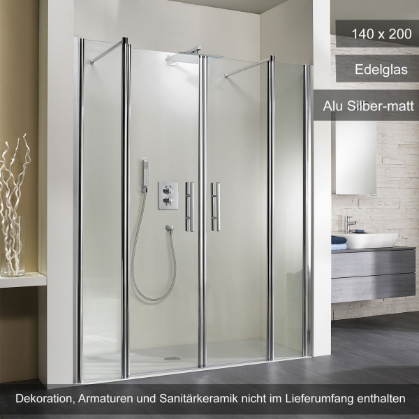 HSK Exklusiv Raumnische 4-teilig 140x200cm Alu Silber-matt Edelglas