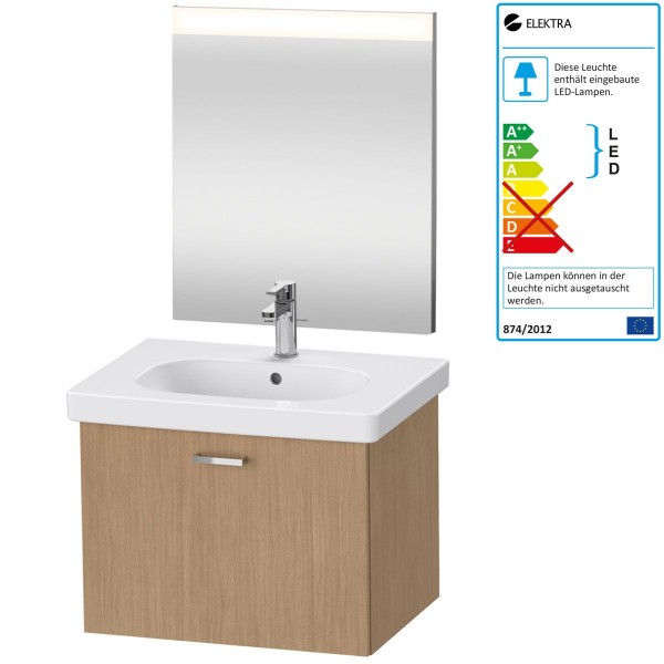 Duravit Good Badmöbel-Set 650 mm Spiegel Armatur Waschtisch inkl. Unterschrank Europäische Eiche