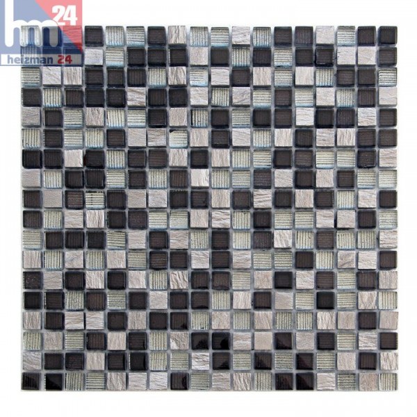 Glasmosaik Solofra Naturstein Mosaikfliese grau schwarz silber Streifen Bad Küche Fliesenspiegel Pool