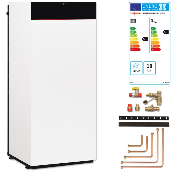Viessmann Z022096 Vitodens 222-F Gas Brennwert B2TF 19kW Ladespeicher 100L u. Anbausatz seitlich