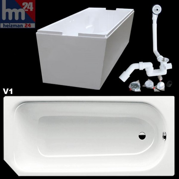 Kaldewei Advantage Saniform V1-V4 Stahl-Badewanne 160 x 70 cm, Wannenträger, Ab- u. Überlaufgarnitur