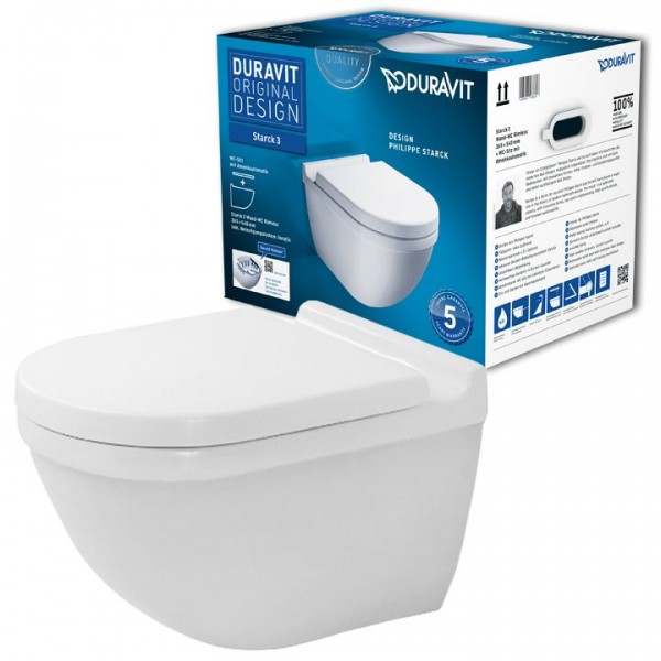 Duravit Starck 3 Rimless Wandtiefspül-WC Set spülrandlos 45270900A1 inkl. WC-Sitz SoftClose