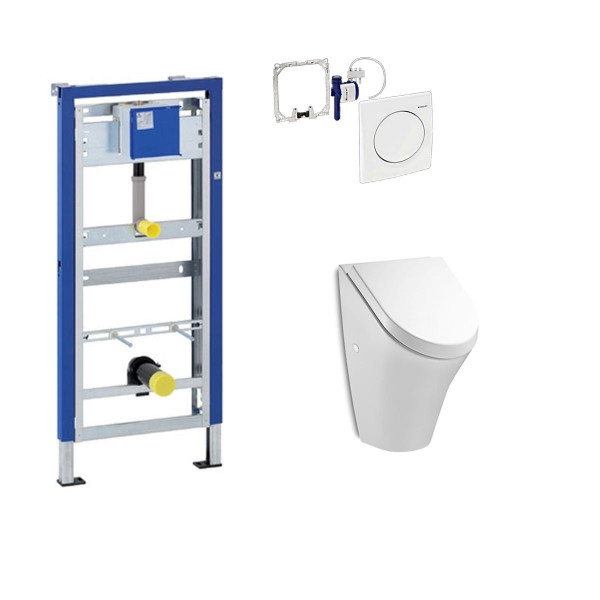 Komplett Set Geberit Duofix Basic m. Urinalsteuerung HyBasic Handauslösung u. Roca Urinal m. Deckel