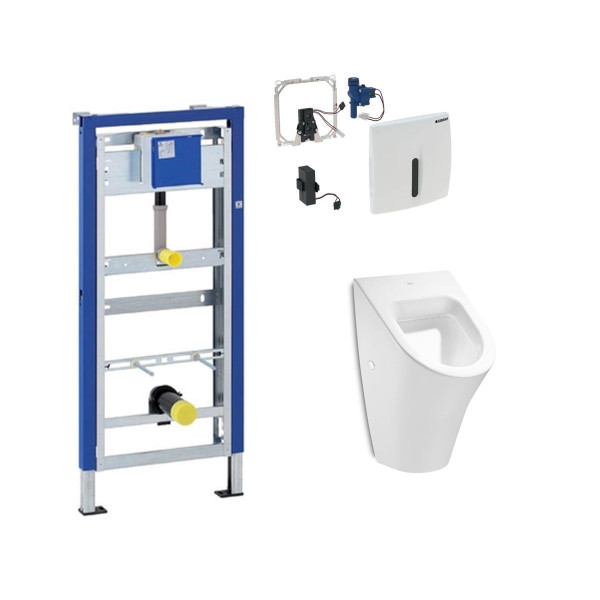 Komplett Set Geberit Duofix Basic mit Urinalsteuerung HyBasic berührungslos u. Roca Urinal
