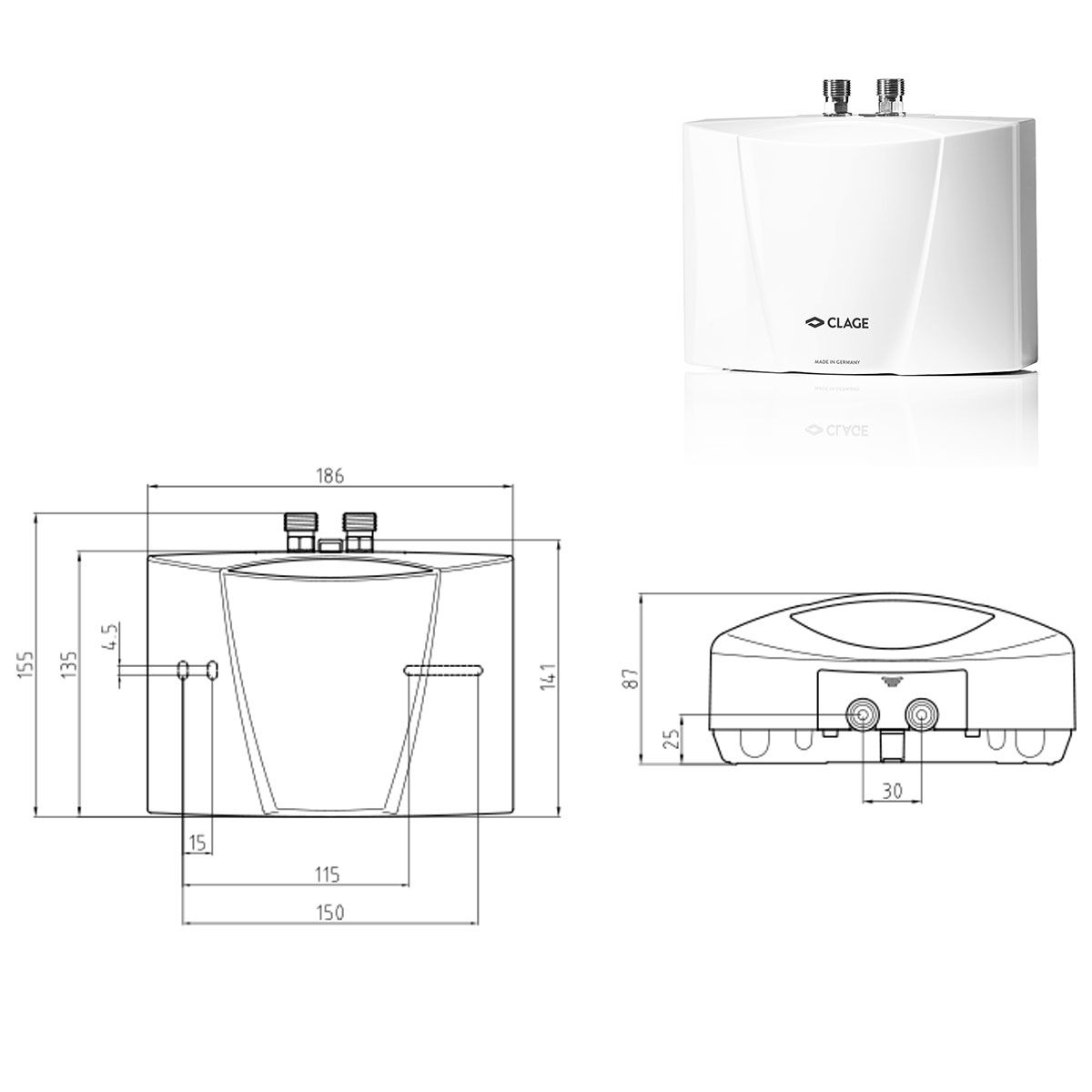 Clage Klein-Durchlauferhitzer M3 mit 3,5 kW - 230 Volt