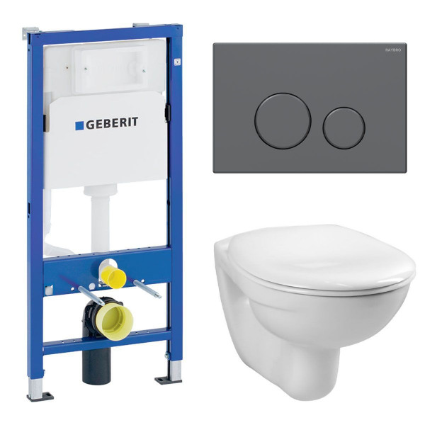 Komplettset Geberit Duofix Basic UP100 inkl. Vitra Norm WC und Raybro Betätigungsplatte Cortado 65