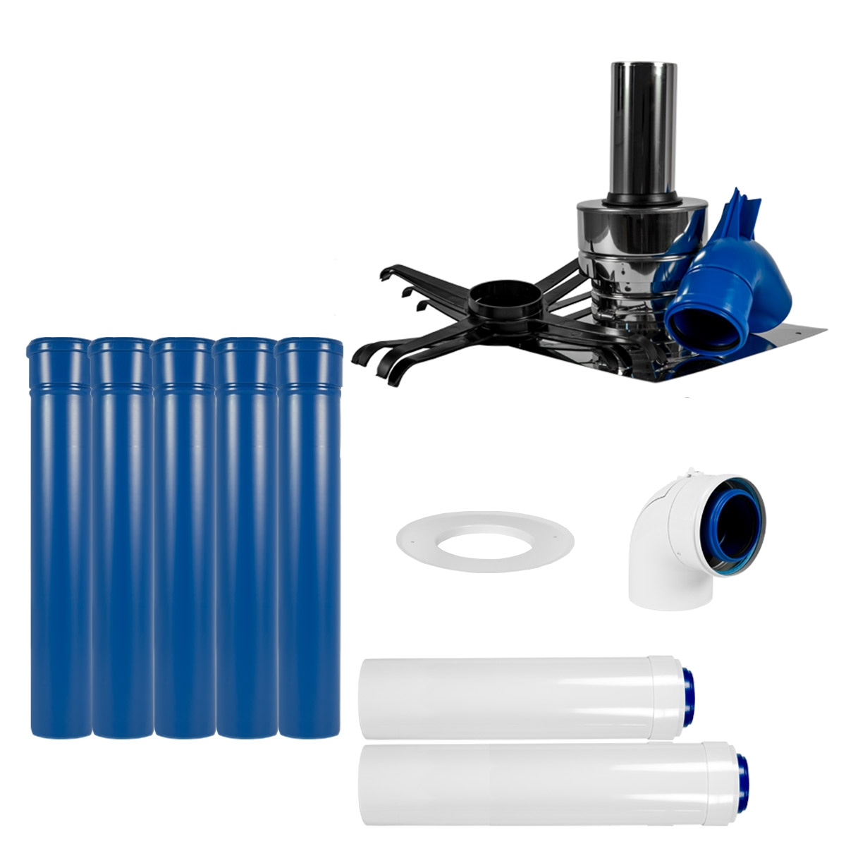 Skoberne Condens Blue Abgassystem-Paket starr 10 m 80 mm mit  Schachtabdeckung Edelstahl, Gasheizung, Zubehör, Heizung