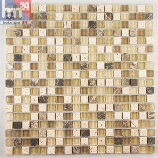 Glasmosaik Rimini Naturstein Mosaikfliese beige braun creme für Bad Küche Pool Fliesenspiegel