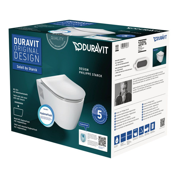 Duravit Soleil by Starck Wand-WC Set Rimless 45860920A1 Weiß mit HygieneGlaze inkl. WC-Sitz