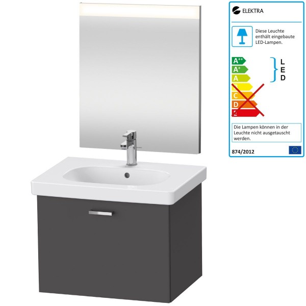 Duravit Good Badmöbel-Set 650 mm Spiegel Armatur Waschtisch inkl. Unterschrank Graphit Matt