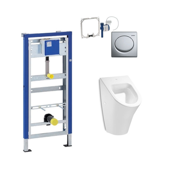 Komplett Set Geberit Duofix Basic mit Urinalsteuerung HyBasic Handauslösung und Roca Urinal