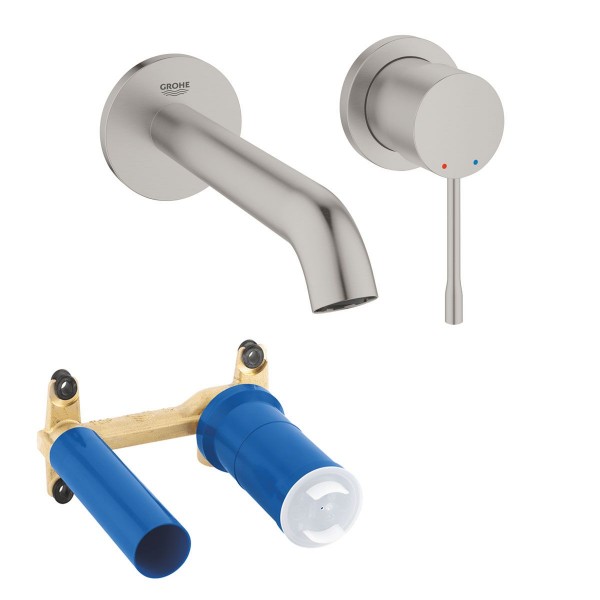 Grohe Essence 2 Loch Waschtischbatterie 183mm supersteel mit Unterputz Einbaukörper