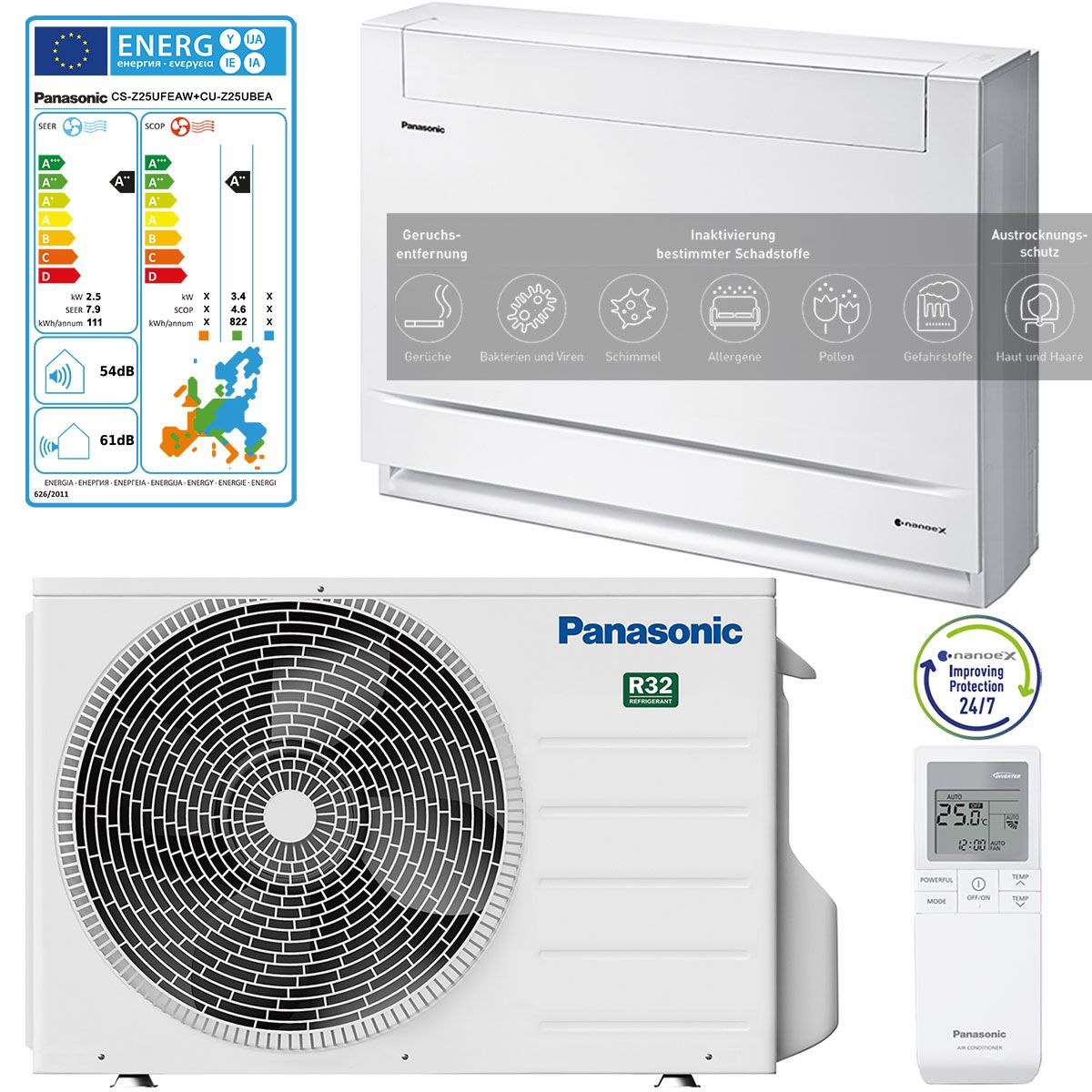 Panasonic UFE Mini-Standtruhe Klimaanlagenpaket Mono-Split 2,5kW