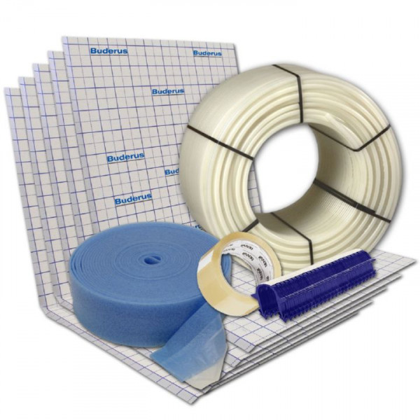 Buderus Logafix 20 m² Fußbodenheizung Paket mit 17x2,0 mm PE-RT Rohr Tackersystem