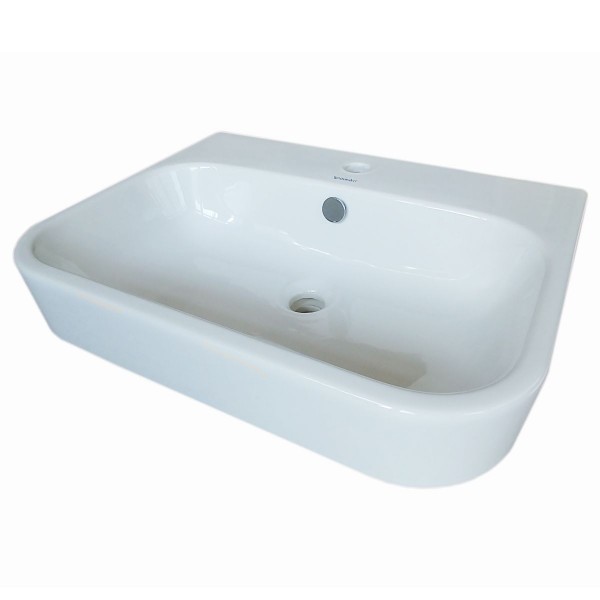 Duravit Happy D.2 Aufsatzbecken 600x460 mm weiß 231560 mit Überlaufclip Chrom und Hahnlochbank