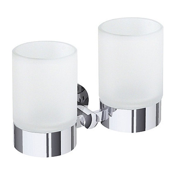 Bravat Varuna Chrom Doppelter Glashalter 764110 Zahnputzbecher/Universalbecher in satiniertem Glas