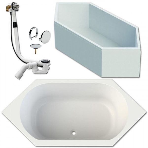 Sechseck-Badewanne aus Acryl 190x90 cm made by Hoesch inkl. Träger u. Ablauf Multiplex Trio