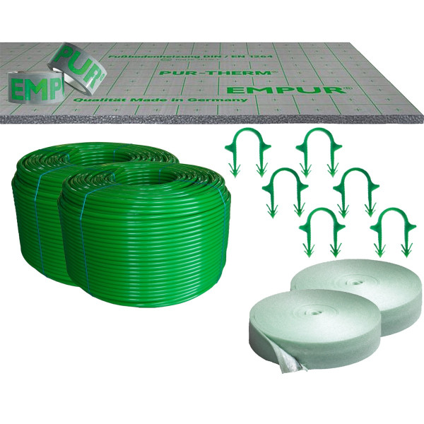 Empur Fußbodenheizung Set 120 m² Komplett-Paket 15-2 WLS032 Verbundplatte Tackersystem