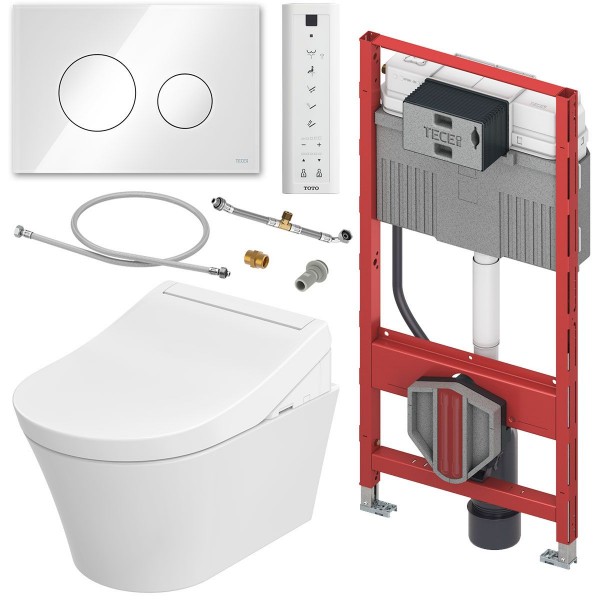 TOTO TECE Set Washlet RG Lite Dusch-WC spülrandlos inkl. Element u. Betätigungsplatte Glas Weiß