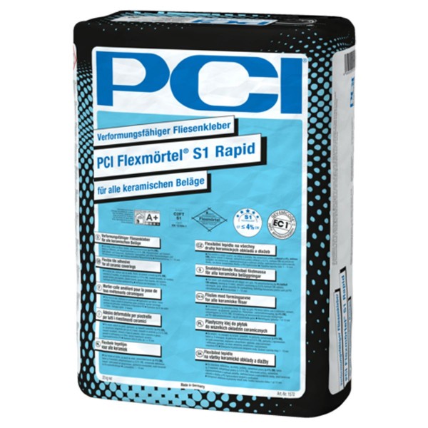 (3,00 €/kg) PCI Flexmörtel S1 Rapid 20 kg Verformungsfähiger Fliesenkleber für alle keramischen Beläge