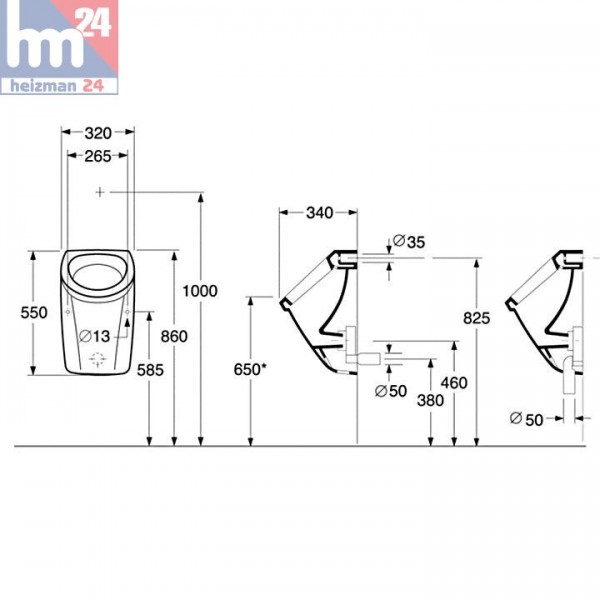 Komplettset Gustavsberg Saval 2.0 Urinal inkl. Geberit HyBasic Urinalsteuerung u. Duofix Basic