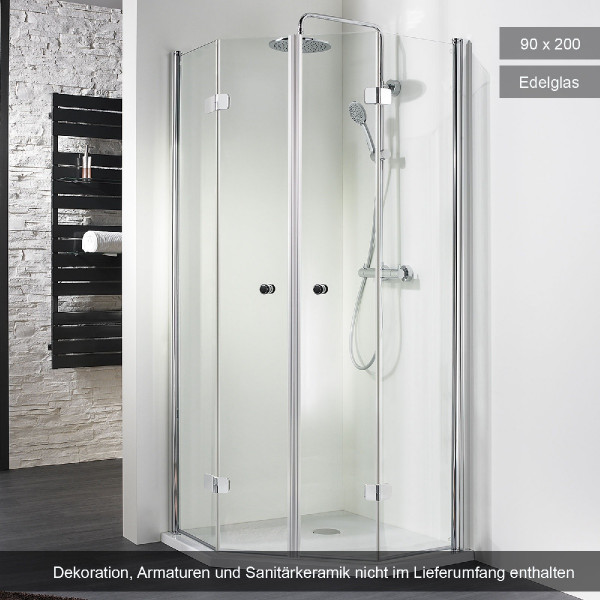 HSK Exklusiv Fünfeckdusche mit Drehfalttür 90x200cm Edelglas